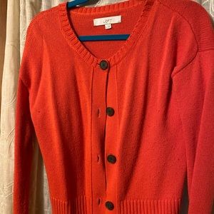Salmon-orange Loft button up cardigan.